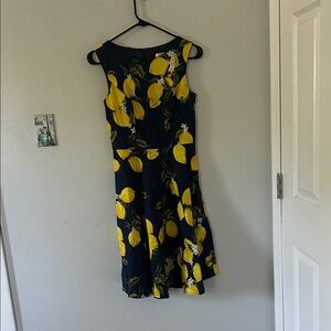Navy Blue Lemon Print Dress